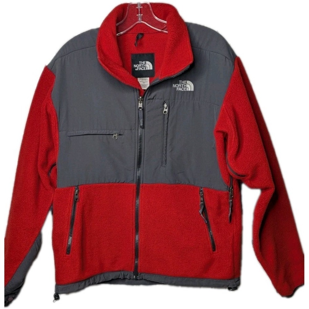 The North Face Men's Red Orange Gray Denali Fleece Full Zip Size Small Polartec